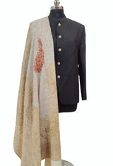 Beige Colour Jamawar Embroidery Shawl