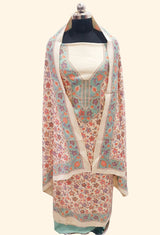 Off White  colour woollen salwar kameez With Stole All Over Kaani Print