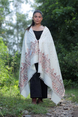 White colour shawl - CraftKashmir