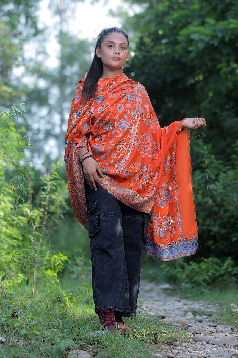 Orange colour shawl - CraftKashmir