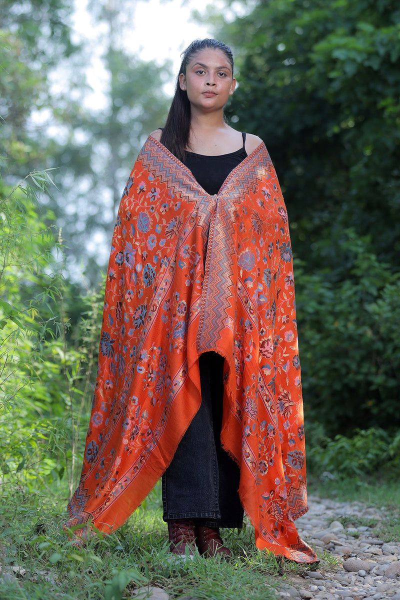 Orange colour shawl - CraftKashmir