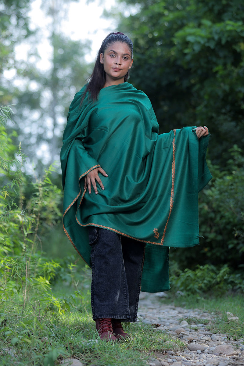 Green colour shawl - CraftKashmir