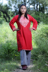 Red colour kurti - CraftKashmir