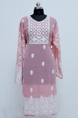 Georgette Pink colour Embroidery kurti