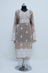 Ecru Beige georgette embroidered kurti