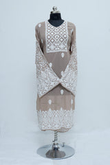 Ecru Beige georgette embroidered kurti