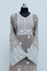 Ecru Beige georgette embroidered kurti