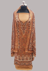 Brown colour woollen salwar kameez With Stole All Over Kaani Print