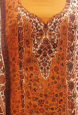 Mustard colour woollen salwar kameez With Stole All Over Kaani Print