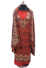 Rust colour woollen salwar kameez With Stole All Over Kaani Print
