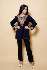 Navy Blue Colour Aari Work Kurti CraftKashmir