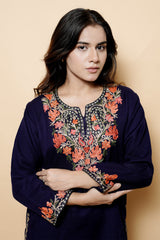 Navy Blue Colour Aari Work Kurti CraftKashmir