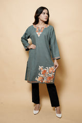 Grey Colour Aari Work Woolen Kurti CraftKashmir