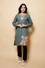 Grey Colour Aari Work Woolen Kurti CraftKashmir