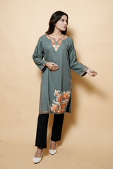 Grey Colour Aari Work Woolen Kurti CraftKashmir