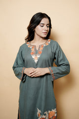 Grey Colour Aari Work Woolen Kurti CraftKashmir
