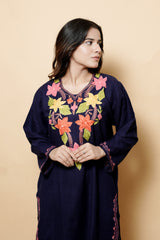 Navy Blue Colour Aari Work Woolen Kurti CraftKashmir