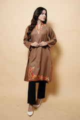 Brown Colour Aari Work Woolen Kashmiri Kurti CraftKashmir