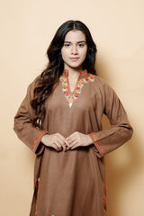 Brown Colour Aari Work Woolen Kashmiri Kurti CraftKashmir