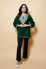 Green Colour Aari Work Woolen Kashmiri Kurti CraftKashmir
