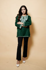 Green Colour Aari Work Woolen Kashmiri Kurti CraftKashmir