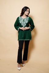 Green Colour Aari Work Woolen Kashmiri Kurti CraftKashmir