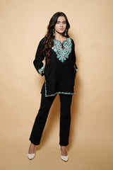 Black Colour Aari & Tilla Work Woolen Kashmiri Kurti CraftKashmir