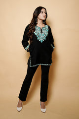 Black Colour Aari & Tilla Work Woolen Kashmiri Kurti CraftKashmir