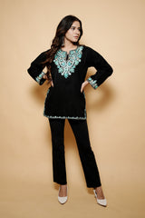 Black Colour Aari & Tilla Work Woolen Kashmiri Kurti CraftKashmir