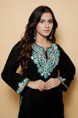 Black Colour Aari & Tilla Work Woolen Kashmiri Kurti CraftKashmir