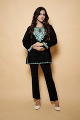 Black Colour Aari & Tilla Work Woolen Kashmiri Kurti CraftKashmir
