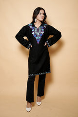Black Colour Aari Work Woolen Kashmiri Kurti CraftKashmir