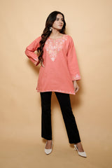 Pink Colour Aari & Tilla Work Woolen Kashmiri Kurti CraftKashmir