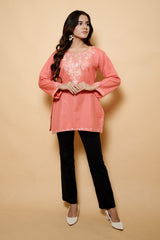 Pink Colour Aari & Tilla Work Woolen Kashmiri Kurti CraftKashmir