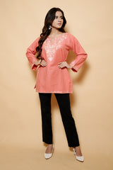 Pink Colour Aari & Tilla Work Woolen Kashmiri Kurti CraftKashmir