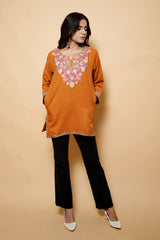 Orange Colour Aari & Tilla Work Woolen Kashmiri Kurti CraftKashmir