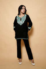 Black Colour Aari & Tilla Work Kurti CraftKashmir
