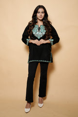 Black Colour Aari & Tilla Work Kurti CraftKashmir