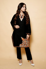 Black Colour Aari Work Kashmiri Woolen Kurti CraftKashmir