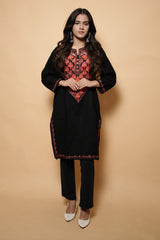 Black Colour Aari Work Kashmiri Woolen Kurti CraftKashmir