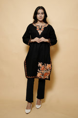 Black Colour Aari Work Woolen Kashmiri Kurti CraftKashmir