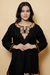 Black Colour Aari Work Woolen Kashmiri Kurti CraftKashmir