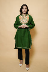 Green Colour Aari Work Woolen Kashmiri Kurti CraftKashmir