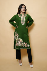Green Colour Aari Work Woolen Kashmiri Kurti CraftKashmir