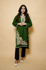 Green Colour Aari Work Woolen Kashmiri Kurti CraftKashmir