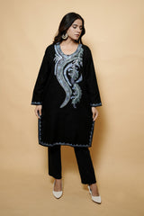 Black Colour Aari Work Woolen Kashmiri Kurti CraftKashmir