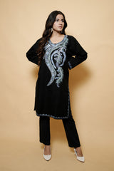 Black Colour Aari Work Woolen Kashmiri Kurti CraftKashmir