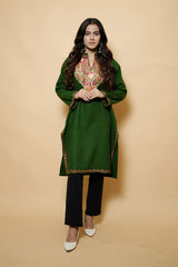 Green Colour Aari Work Woolen Kashmiri Kurti CraftKashmir