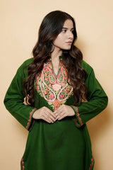 Green Colour Aari Work Woolen Kashmiri Kurti CraftKashmir