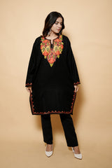 Black Colour Aari Work Woolen Kashmiri Kurti CraftKashmir